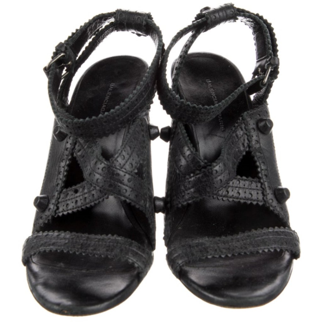Balenciaga Brogue Arena Wedge Sandals In Black Size 7.5 (It38)